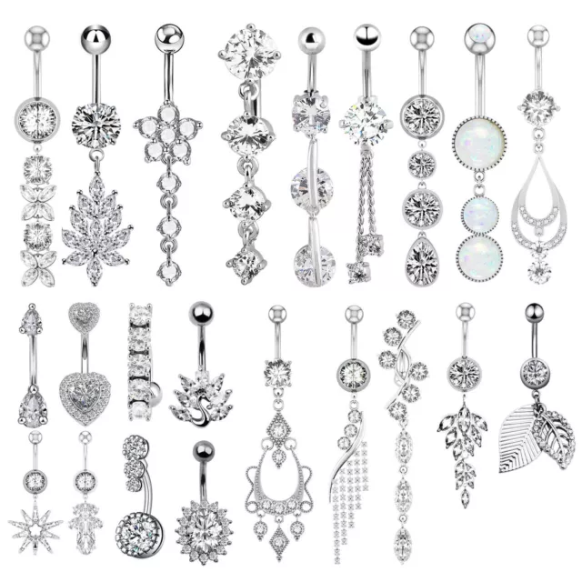 1Pc 14G Stainless Steel Dangle Belly Button Rings for Women CZ Navel Piercing