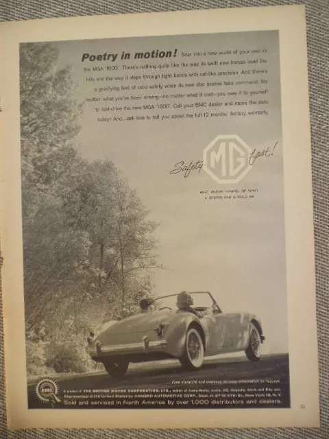 1960 Mg Mga1600 Vintage Car Ad-Not A Reproduction