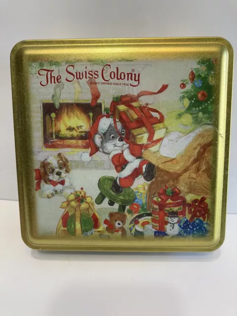 The Swiss Colony Cute Christmas Santa Mouse with Gifts Empty Candy Tin with Lid