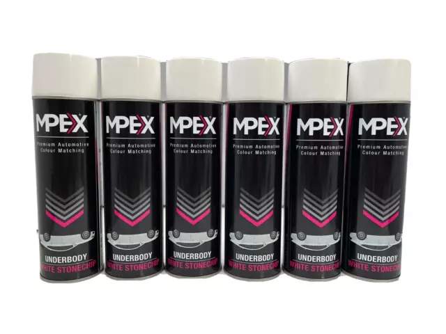 6 x Mpex White Stone Chip Anti Gravel Aerosol Spray Paint Oversprayable 500ml