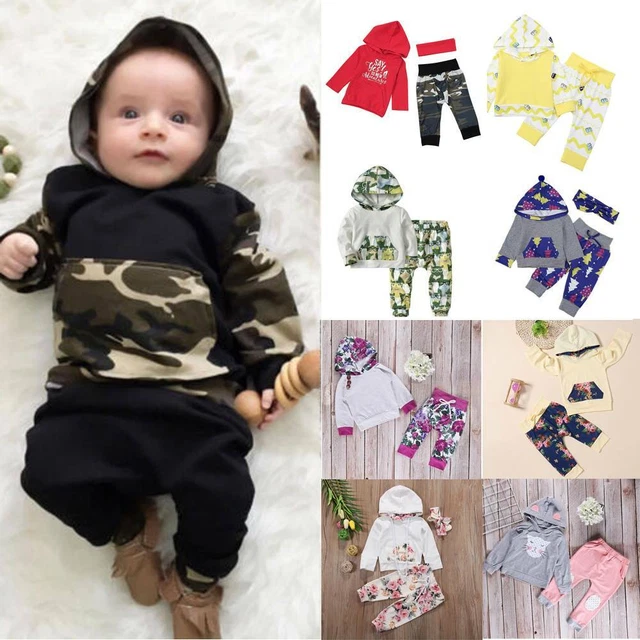 Baby Boy Girls Winter Hooded Sweatshirt Tops + Pants Clothes Casual Warm Outfit
