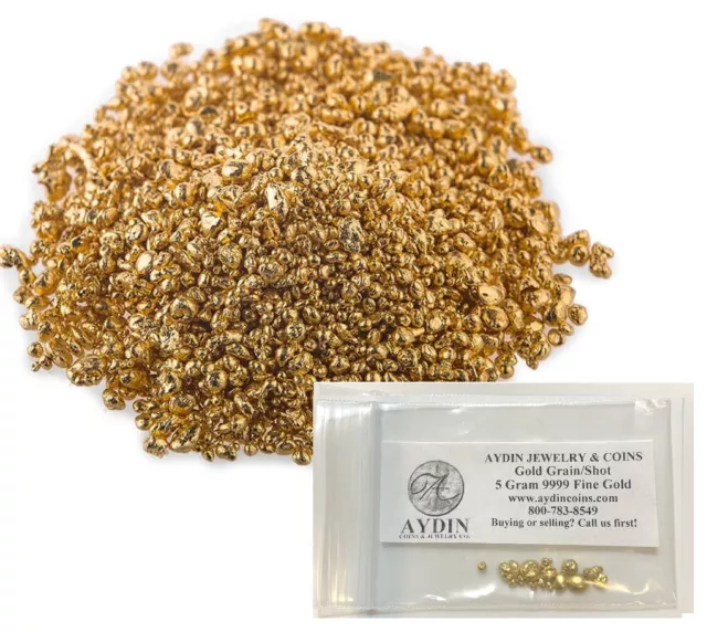 5 gram Refined Pure 24K Gold .9999+ Fine Gold Grain Shot Casting - IN STOCK