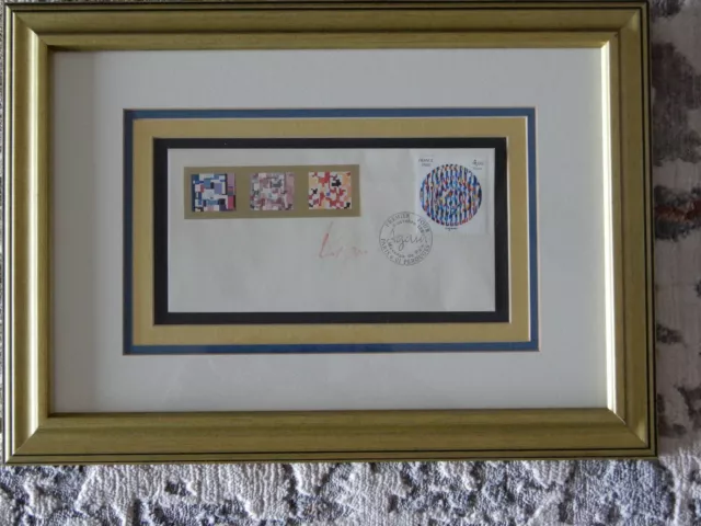 Framed personally Signed Yaacov Agam France Postage Stamp Cache MESSAGE OF PEACE 2