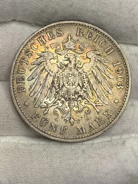 WORLD SILVER COIN 1903 German Prussia 5 Mark**018927BQ