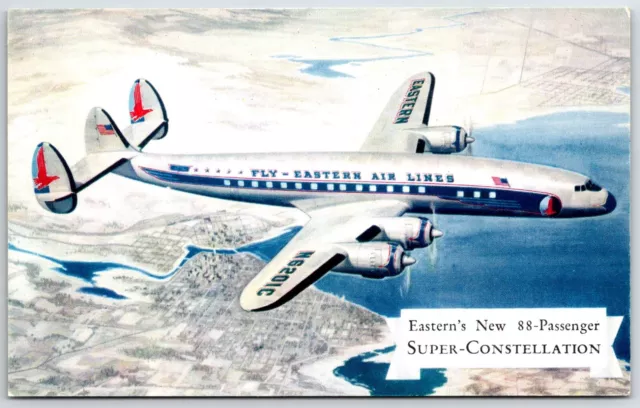 Postcard Eastern Airlines Airplane Super Constellation 1950s Unposted Chrome