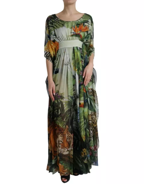 Dolce&Gabbana Women Multicolor Dress 100% Silk Jungle Print A-Line Gown Sz IT 36