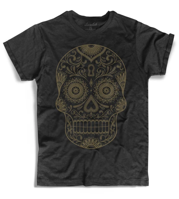 T-shirt uomo nera TESCHIO MESSICANO mexican skull tattoo tatuaggio vintage