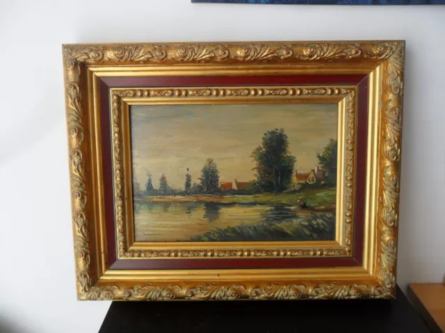 Tableau Ancien  Village Normand Signe X  Chombeau