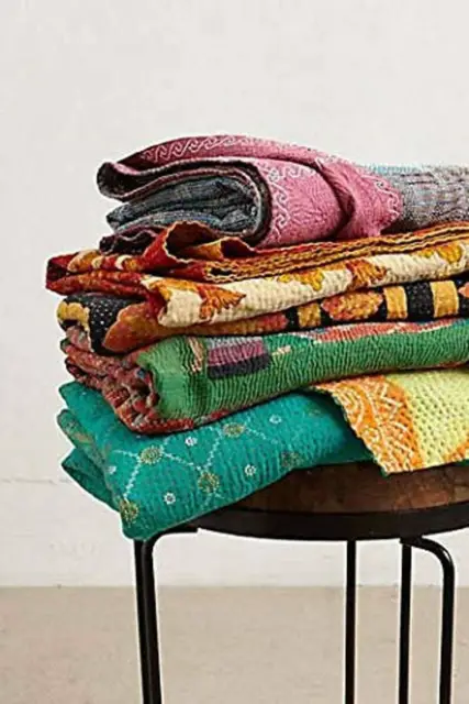 Indian Handmade Vintage Old Kantha Quilt Wholesale 10 Pc Lot Blanket Throw Gudri