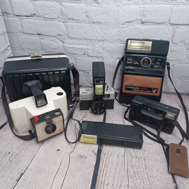 Lot of 5 Vintage Retro Film Cameras - Kodak, Vivitar, 35mm Instant (decor/parts)