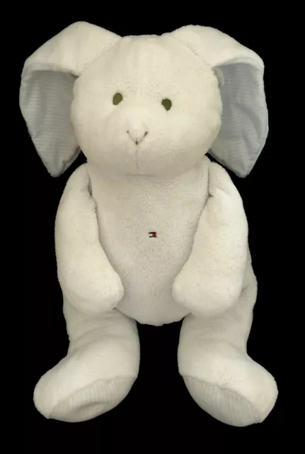 Grand Doudou Peluche hochet grelot Lapin blanc rayé bleu Tommy Hilfiger 50 cm
