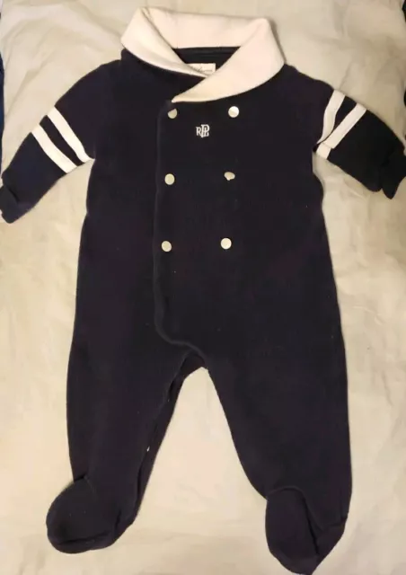 Ralph Lauren Size 3 Months Baby Boy's Navy Long Sleeve One Piece Knit Polo