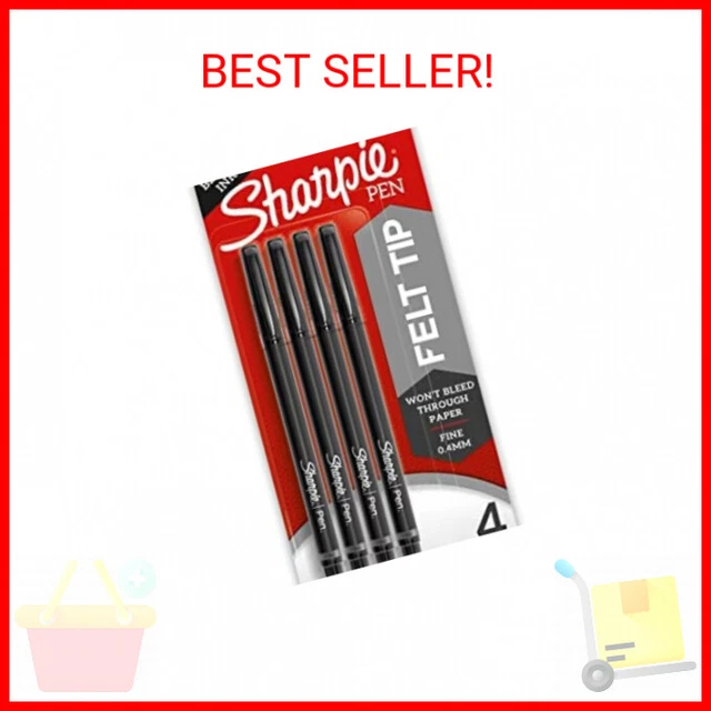 SHARPIE Felt Tip Pens, Fine Point (0.4mm), Black, 4 Count
