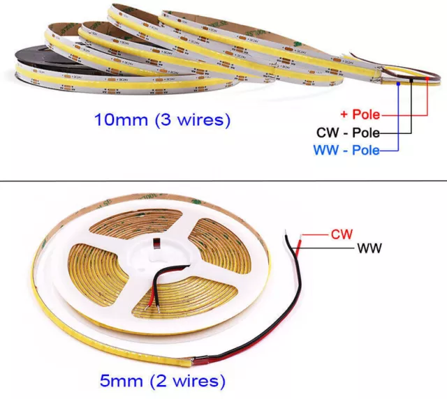 5/10m 12V 24V COB CCT LED Streifen Dimmbares 2700K-6500K Warm Kaltes Weiß Licht