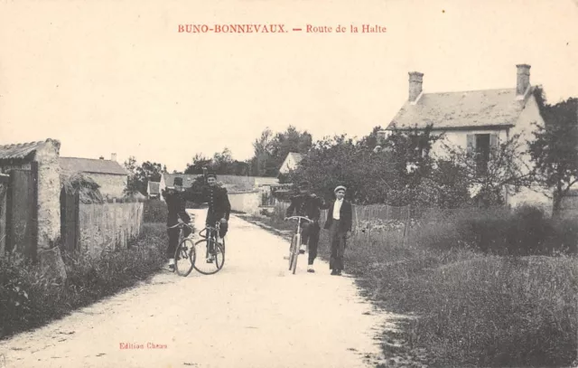 Cpa 91 Buno Bonnevaux / Route De La Halte / Cycliste