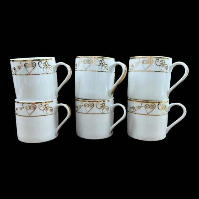 JC Penney Christmas Home Collection Porcelain Mugs Set of 6 Doves Holiday Wishes