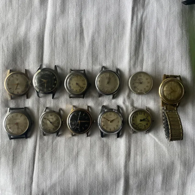 vintage mens watch lot of 11 Egin,Roamer,Arcadia,Sovereigh and more sells as is