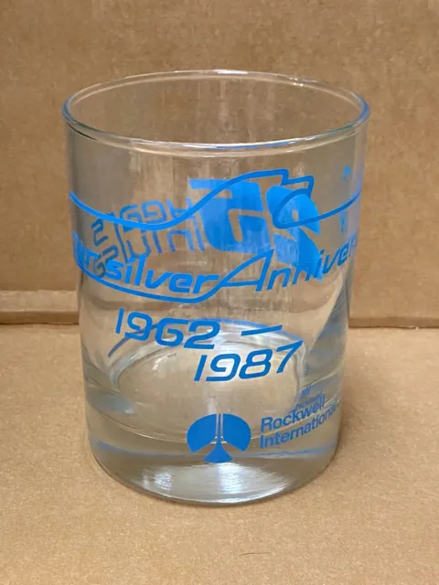 Rockwell International 1987 Glass Tumbler Whiskey 25th Anniversary Tulsa NASA