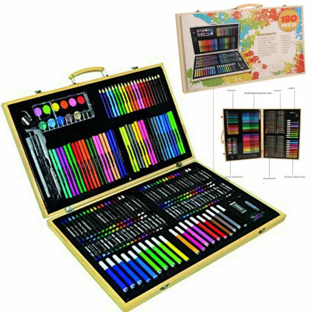 180 Pcs  Kids Child's Craft Jar Art Set Artist Crayons Pens Paints Pencils