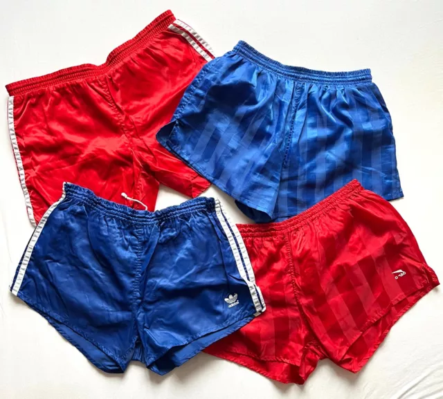 4 x Vintage 80er Adidas & Rombo Glanz Turnhose / Sporthose Nylon Shorts Gr. L