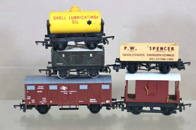 TRIANG HORNBY LIMA RAKE of 5 BR SHELL GOODS SR SPENCER OPEN & BRAKE VAN WAGON ob