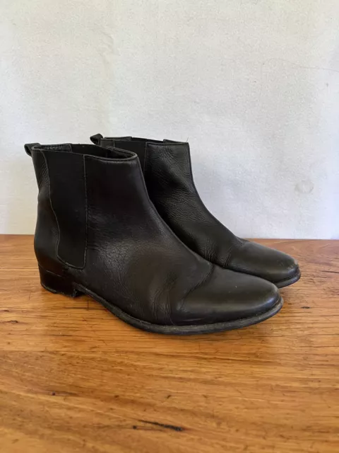 /🍃 COUNTRY ROAD Black Leather Ankle  Chelsea Boots Booties 42 11