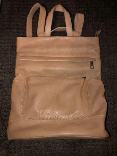 ASPEN Nude Genuine Soft Pebble Grain Leather Convertible Zip Backpack Tote Bag