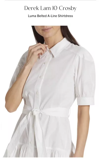 Derek Lam US10 Crosby Luma A line Belted White Shirtdress Size 2 2023 Season 3