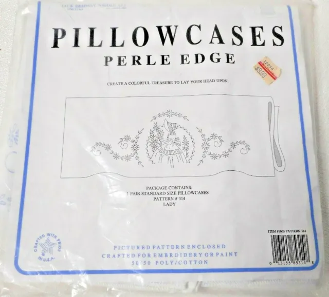 Jack Dempsey Perle Edge Standard Pillowcases #314 LADY Embroidery Art