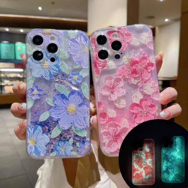 Quicksand Noctilucent Flower Hot Glitter Women Phone Case Cover For OPPO Xiaomi