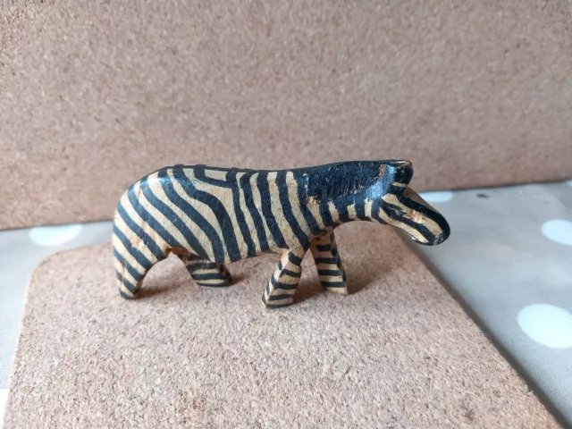 Vintage 1970 Hand Carved Wooden Zebra Toy