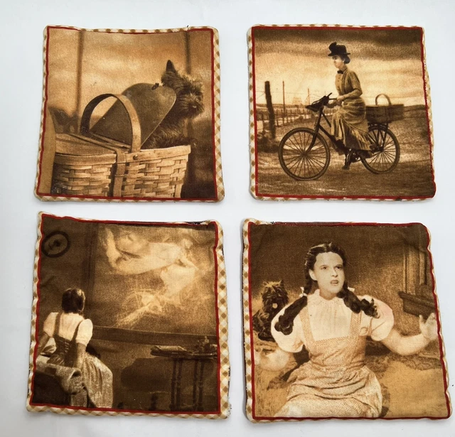 OOAK Rare Wizard Of Oz Fabric Handmade Coasters (4) 5x5 Inches