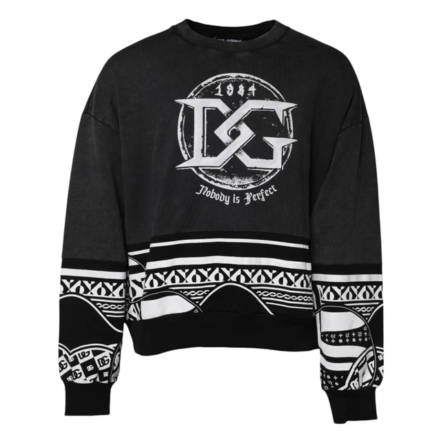 SUÉTER NEGRO DE Algodón Con Logo Impreso DOLCE GABBANA IT52/US42