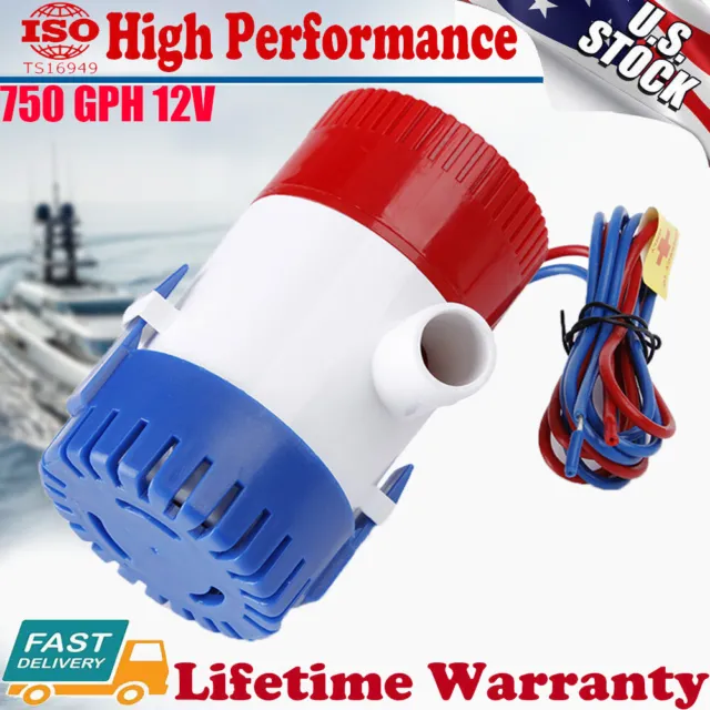 750GPH 12V Boat Bilge Water Pump Built-in Float Switch Auto Submersible ‎Plastic