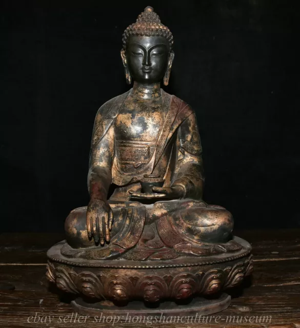 18" Old Chinese Bronze Shakyamuni Amitabha Buddha Statue Sculpture
