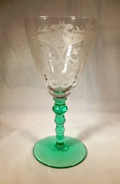 Lotus Glass Co. Revere Etch Green #24 9-Ounce 7" Tall Water Goblet Stem!
