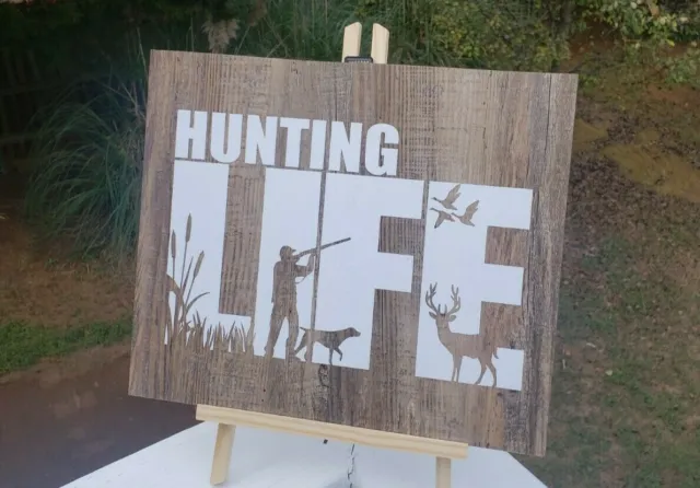 Hunting life, Brown vinyl wood look, Hunting life, hunting sign for home