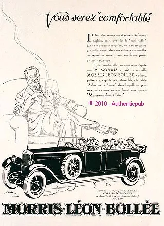 Publicite 1926 Automobile Morris Leon Bollee Confortable Original Car Ad