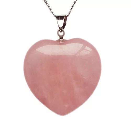 Quartz Healing Crystal Pendant Natural Stone Heart Gem Necklace Silver Chain