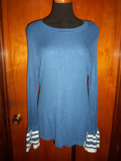 INC International Concepts Blue White Striped Bell Sleeve Sweater Top XL NWT New