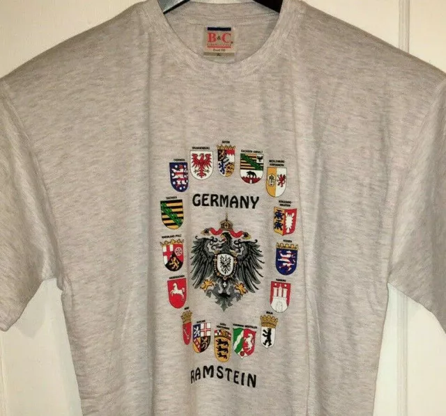 Vtg RAMSTEIN GERMANY T SHIRT Coat Of Arms CITIES Crest BAYERN Hamburg 90s Berlin