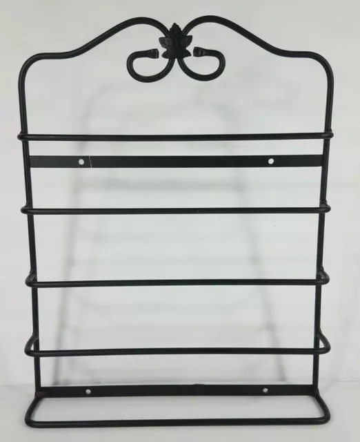 Longaberger black wrought iron metal wall mounted magazine rack scroll leaf