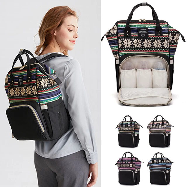 Diaper bag backpack Paper extraction pocket waterproof mummy baby Snowflake 050