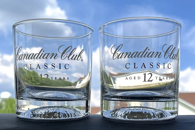 Canadian Club Whisky, Aged 12 Years, Rocks Glass, Round Starburst Base, Set of 2