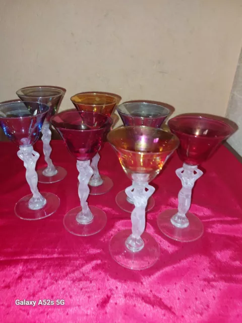 7 Magnifiques Verres Femmes Nues Verreries Bayel..parfait Etat