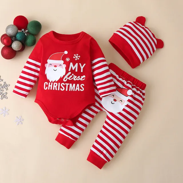 Tuta di Natale neonate bambine con pagliaccio top pantaloni cappello abiti 6