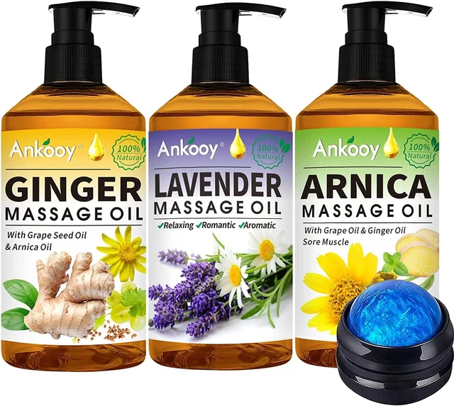 3 Pack Massage Oil for Massage Therapy with Massage Roller Ball,Ginger Oil Lymph