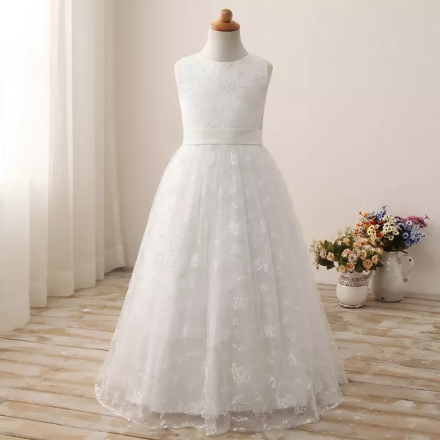 UK Wedding Party Flower Girl Dress Holy Communion Lace Princess Pageant Gown