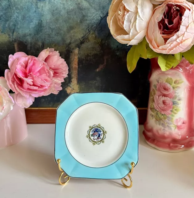 Elegant Vintage Myott Son & Co Bone China Square Side Plate Blue White & Floral