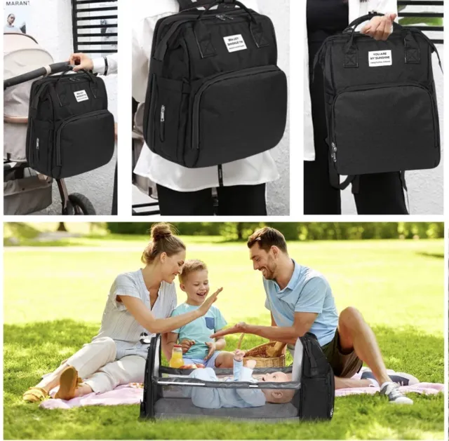 3 in 1 Diaper Bag W/ Baby Bed Crib Foldable Mom Backpack